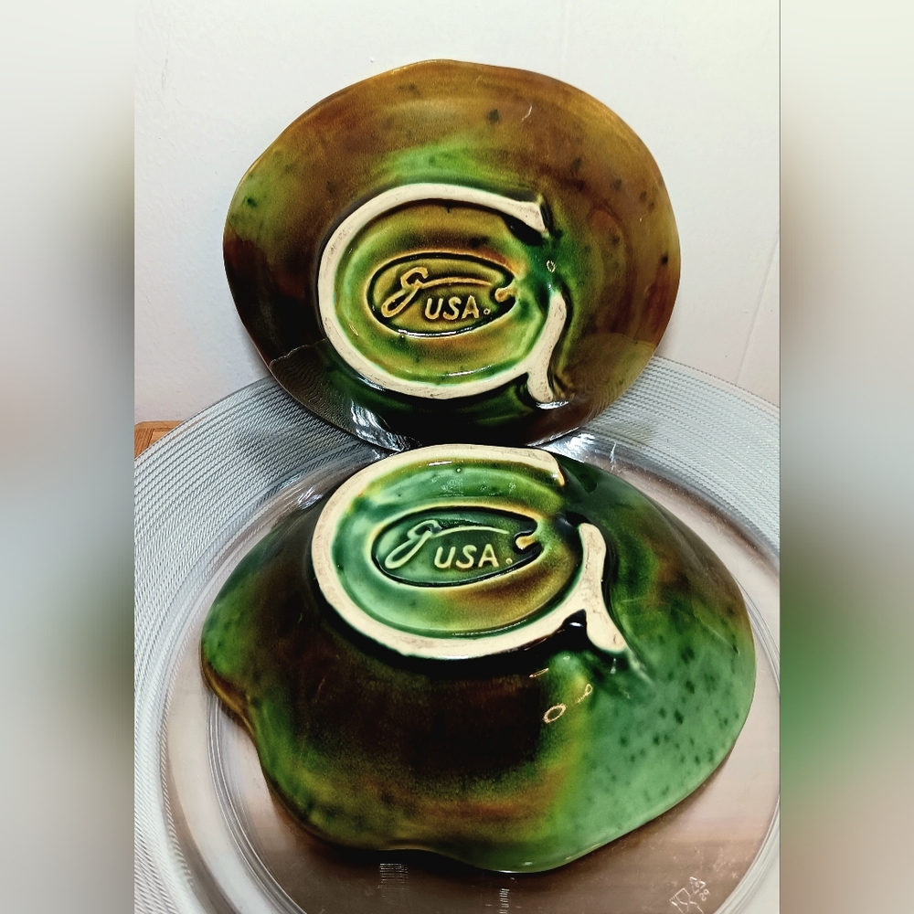Vintage Gail Pittman Pottery Moss Green Whimsey Bowls Set Of Two - Picture 3 of 4